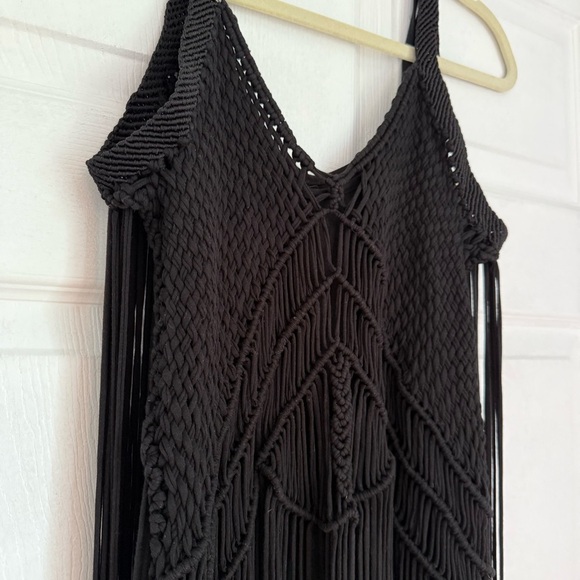 Vintage Ralph Lauren black boho fringe maxi dress - size Medium (M) - Picture 4 of 6
